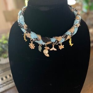 Beach bum, handmade bandanna, charm, necklace, with mermaid, charms, shells